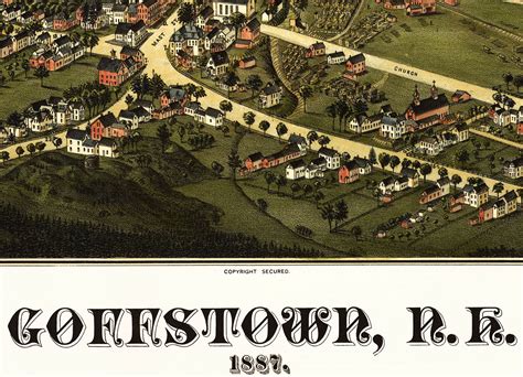 Goffstown, NH in 1887 - Bird's Eye View Map, Aerial, Panorama, Vintage ...