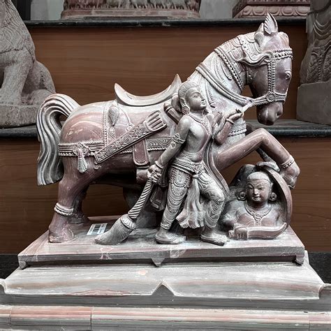 King Ashoka with Horse Pink Stone Statue - Utkalika Odisha