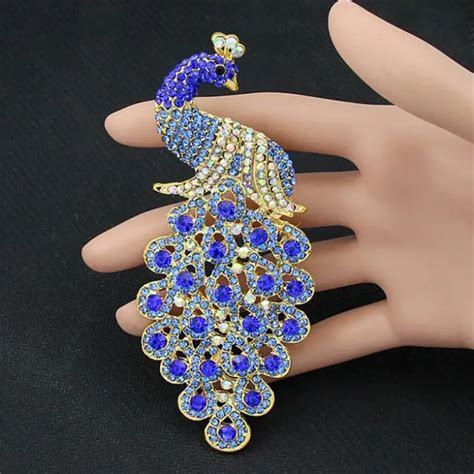 Drop Shipping Brooches Multicolor Rhinestone Blue Peacock Brooch ...