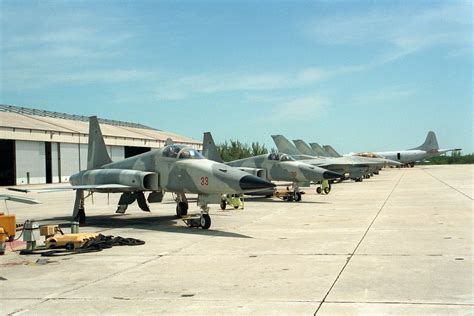 A view of Fighter Squadron 45 (VF-45) F-5E Tiger II and F-16N Fighting ...