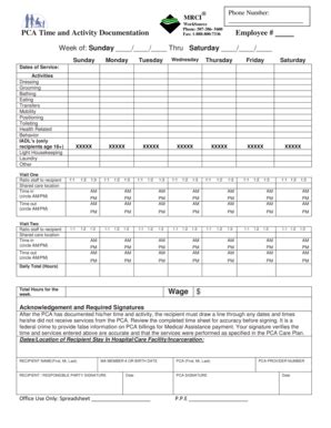 Fillable Online mrciworksource PCA Time and Activity Documentation ...