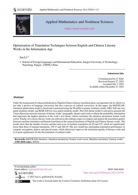 (PDF) Optimization of Translation Techniques between English and ...