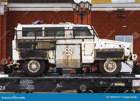 ORYOL, RUSSIA - FEBRUARY 25, 2019: Captured Armored Car on Train ...