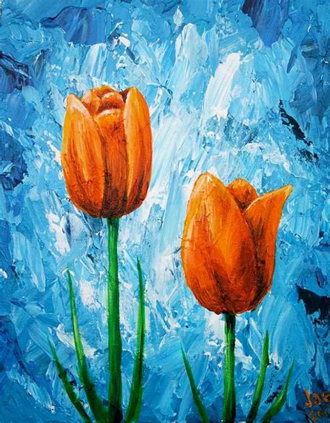 Tulips Painting Orange Flowers Acrylic Painting 8x10 Home Decor Impasto ...