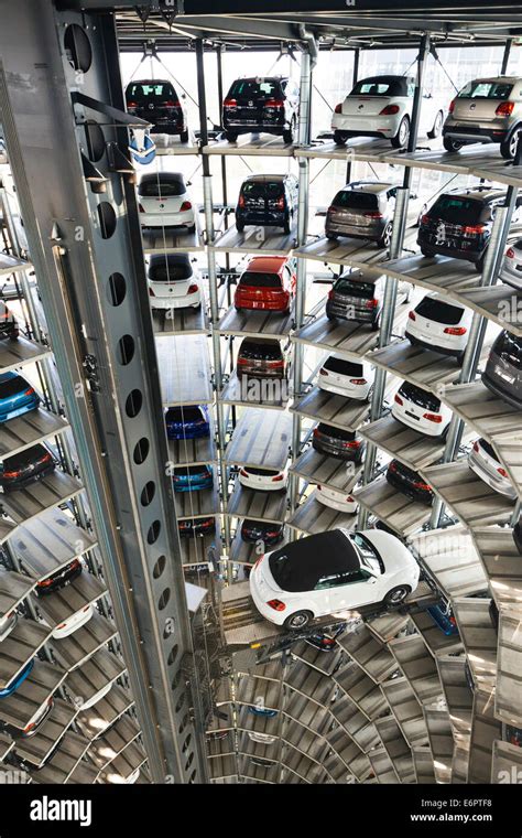 In one of the two car towers, Autostadt of the Volkswagen AG, Wolfsburg ...