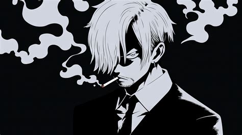 Sanji One Piece Smoking HD Black and White Wallpaper, HD Anime 4K ...