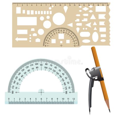 Ruler Compasses and Protractor Drawing Tools on a White Background ...