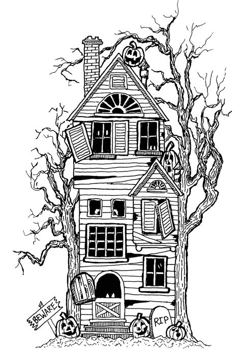 Halloween big haunted house - Halloween Coloring Pages for adults