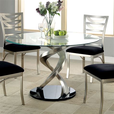 Furniture of America Caia Contemporary Glossy Silver 48-in Dining Table ...