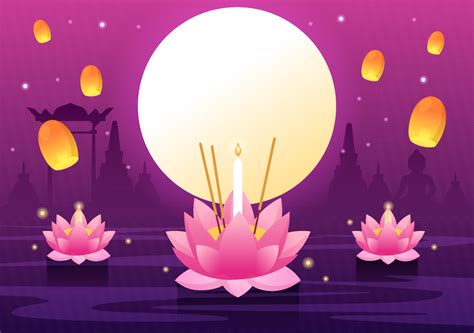 Loy Krathong Festival Celebration in Thailand Template Hand Drawn ...