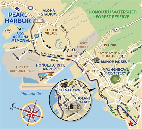 Pearl Harbor Tour Map for a Hawaii Moped or Scooter Rental