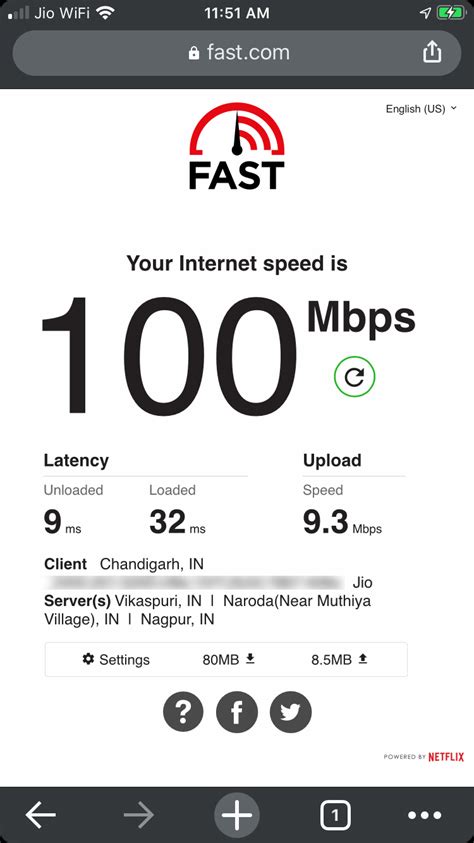 Jio Fiber broadband speed test over WiFi | Unp.me