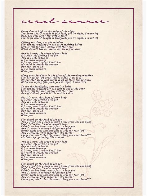 "cruel summer lyric" Poster for Sale by dontwannadance | Redbubble Soft ...