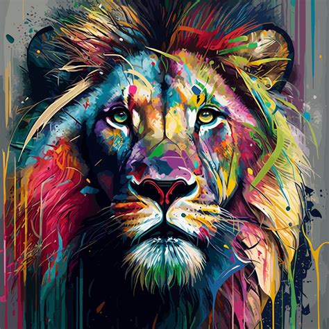 African Lion Art work with a Unique Contemporary Fusing Street Art