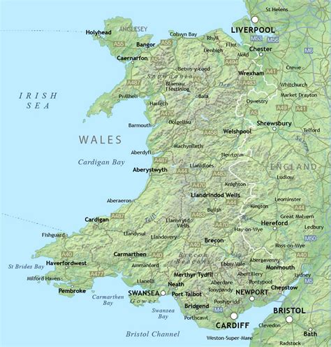 Map of Wales with relief and cities | Wales | United Kingdom | Europe ...