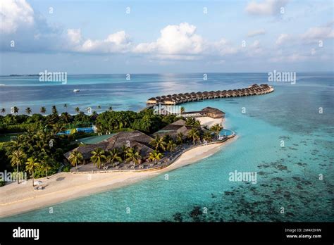 Aerial view of sea with tourist resort at Maldives Stock Photo - Alamy