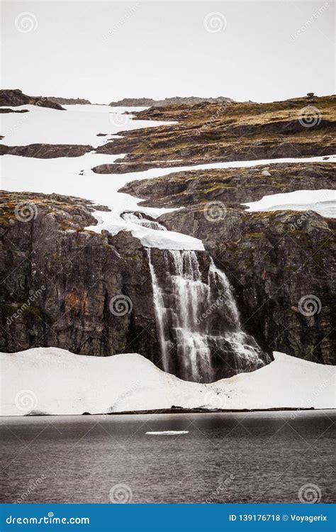 Snowy mountains in Norway stock photo. Image of aurlandsvegen - 139176718