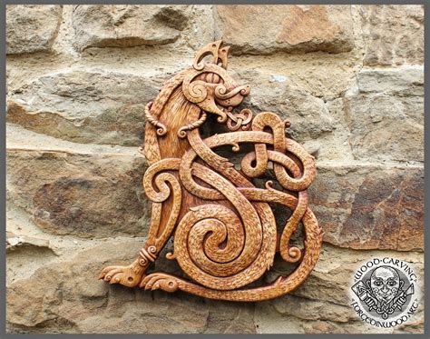 Celtic Cat Wood Carving Design Wall Hanging Norse Symbol | Etsy