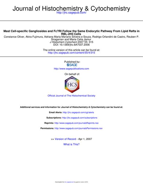 (PDF) Mast Cell-specific Gangliosides and Fc RI Follow the Same ...