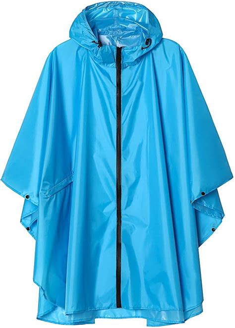 Amazon.com: Unisex Waterproof Rain Poncho Coat with Pockets Sky Blue ...