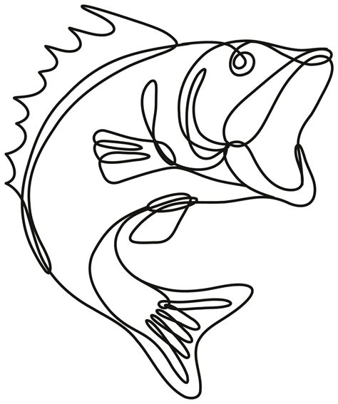 Largemouth Bass Jumping Up Continuous Line Drawing 3507116 Vector Art ...