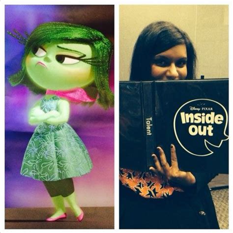 Mindy Kaling poses beside her character, Disgust, from Pixar’s upcoming ...