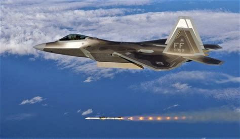 An F-22 Raptor of the United States Air Force launching a BVR missile ...