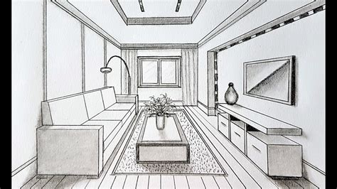 How to draw a living room in one point perspective - YouTube