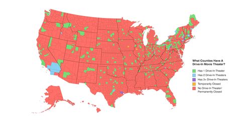 This Map Shows Every Drive-In Movie Theater in Each US County