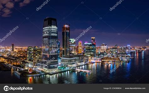 Aerial Panorama Jersey City Skyline Night ⬇ Stock Photo, Image by ...