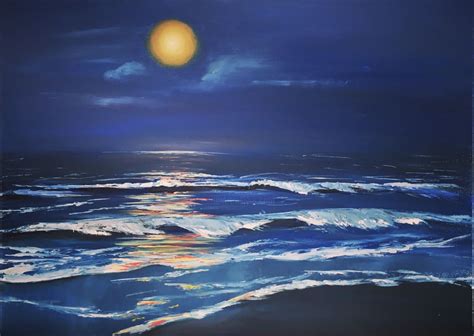 Ocean At Night Painting at PaintingValley.com | Explore collection of ...