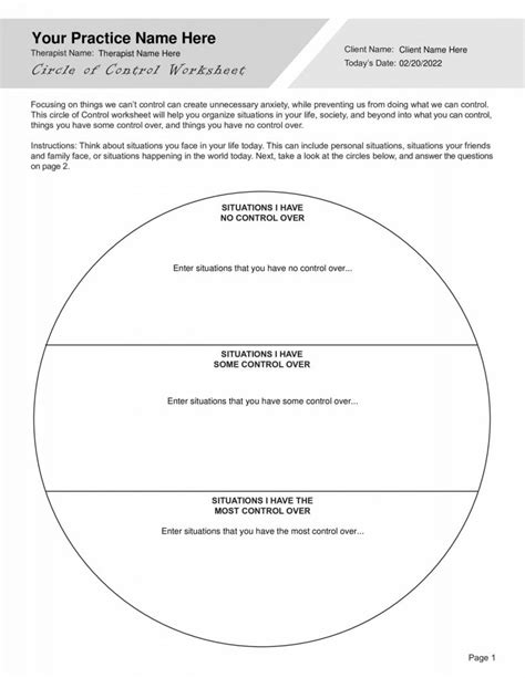 Circle of Control Worksheet PDF Template