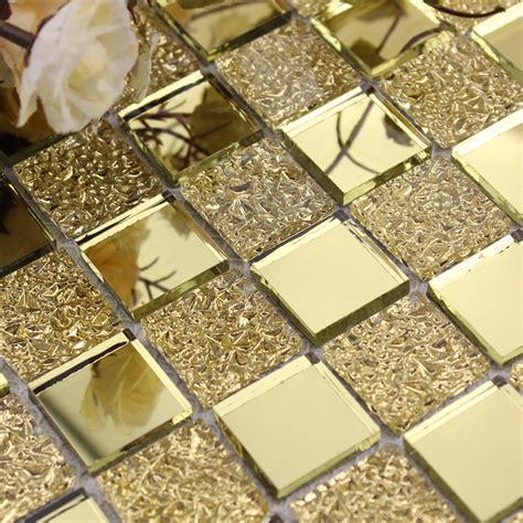 Mirror Tile Backsplash Gold Crystal Glass Mosaic Wall Tiles Shower