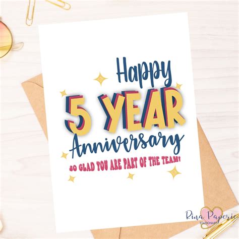 Happy 5 Year Anniversary Work Anniversary Card Instant - Etsy