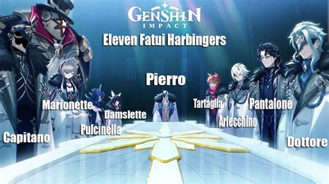 Genshin Impact All Eleven Fatui Harbingers Reveal & Characters Voice ...