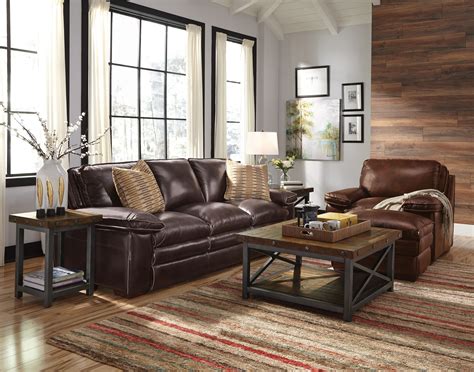 Living Room With Brown Leather Sofa - How To Furnish A Small Room