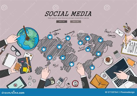 Drawing Flat Design Illustration Internet Social Network Concept ...