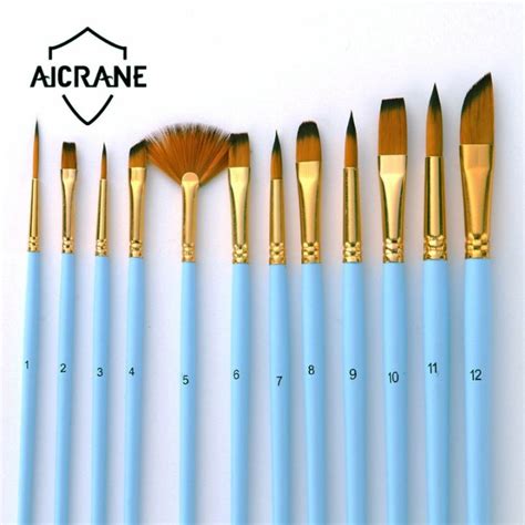 Aicrane แปรงทาสีศิลปินไนลอนระบายสีน้ำแบบมืออาชีพ12ชิ้น/เซ็ตศิลปะเครื่อง ...