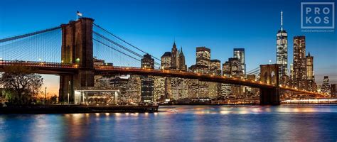 Panoramic Skyline of the Brooklyn Bridge and Manhattan at Twilight ...