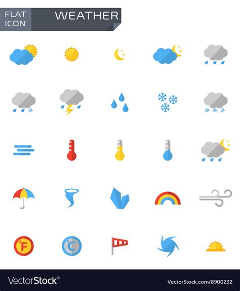 Flat weather icons set Royalty Free Vector Image