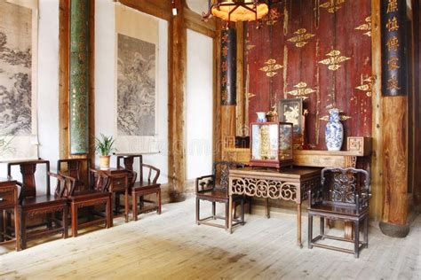 Photo about Building interior of Chinese old house with wooden table ...