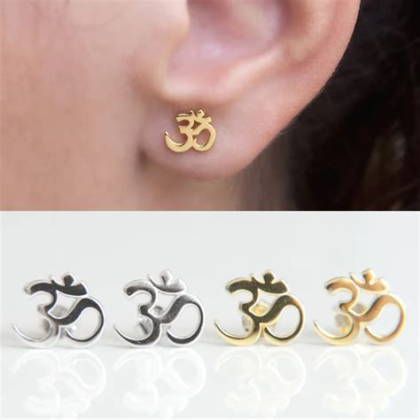 100% 925 sterling silver earring stud OM ohm sign jewelry YOGA earrings ...