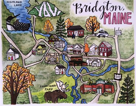 Bridgton Maine Illustrated Map Print 8 X 10 Inches - Etsy