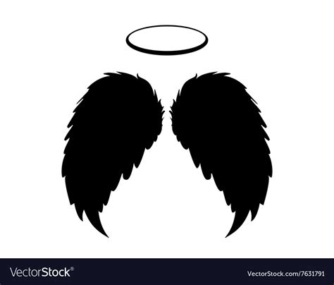 Silhouette Black Angel Wings Feathers and Halo Vector Image