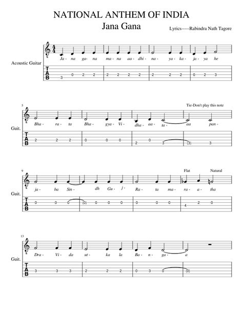 NATIONAL ANTHEM OF INDIA - JANA GANA MANA sheet music for Piano, Guitar ...