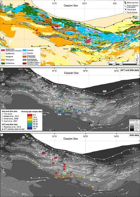 (A) Simplified geologic map of the Alborz Mountains based on 1:250.000 ...