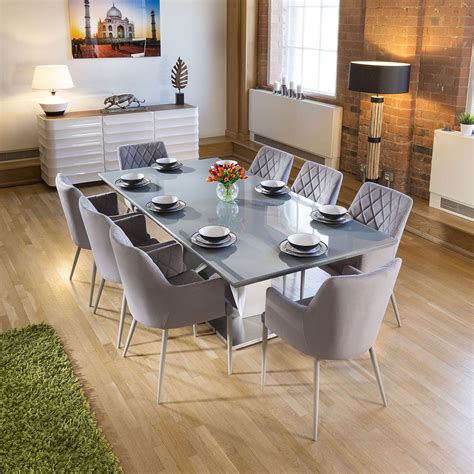 Rectangular Glass Dining Table For 8 Oak Bench And Chairs Furniture ...