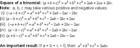 SQUARE FORMULAE OF A TRINOMIAL - Math Formulas - Mathematics Formulas ...