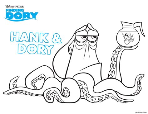 Dory and his funny friend Hank - Finding Dory Coloring Pages for Kids