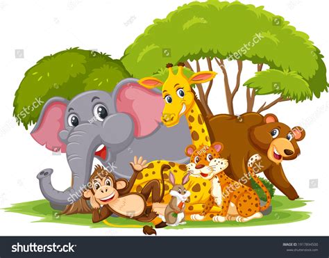 Wild Animal Group Cartoon Character On Stock Vector (Royalty Free ...